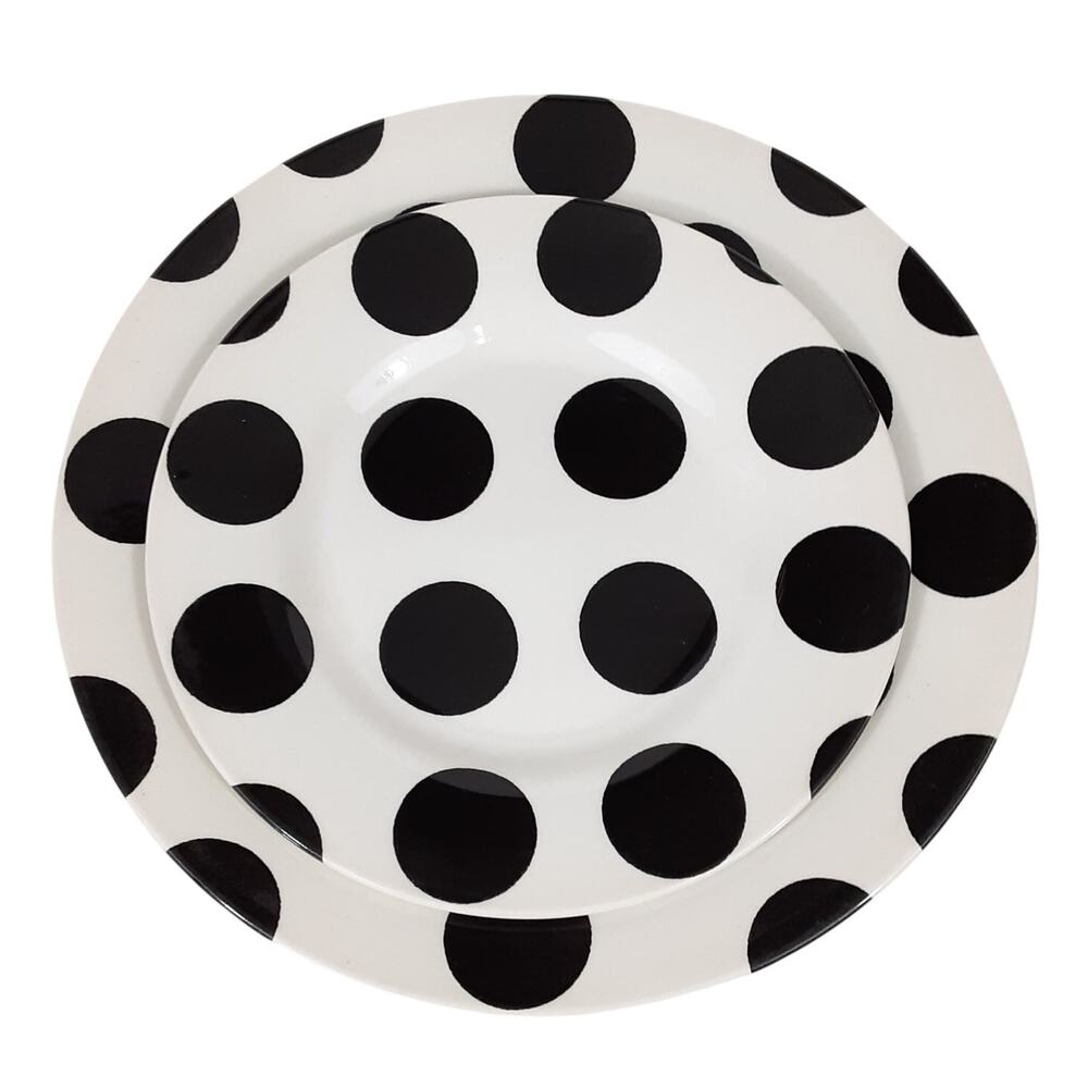 Royal Stafford England Monochrome Polka Dots Place Setting 2pc 11 & 8.5in Plates